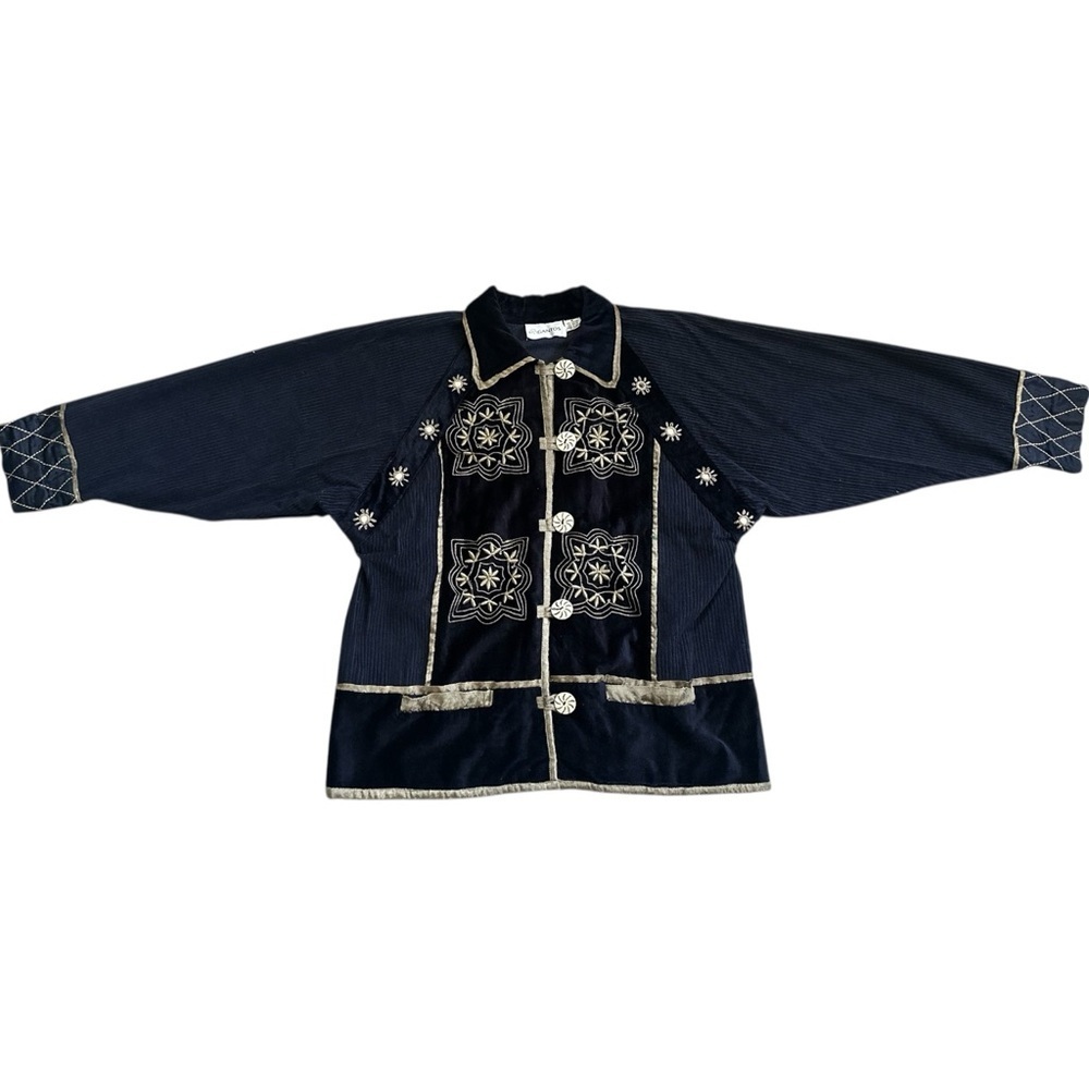 Vintage Gantos Embroidered Jacket Navy Blue & Gold Size Medium